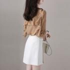 Elbow-sleeve Dotted Ruffle Blouse