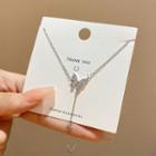 Butterfly Rhinestone Pendant Stainless Steel Necklace X837 - Silver - One Size