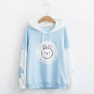 Two-tone Rabbit Print Hoodie