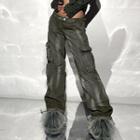 High-waist Washed Loose-fit Cargo Wide-leg Pants