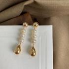Freshwater Pearl Droplet Alloy Dangle Earring 1 Pair - White & Gold - One Size