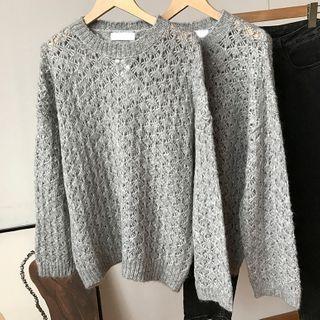 Pointelle Knit Sweater Gray - One Size