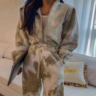 Drawcord-hem Tie-dye Cropped Jacket