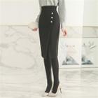 Faux-pearl Buttoned Slit-front Pencil Skirt