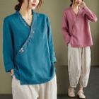 Long-sleeve Embroidered Wrap Top