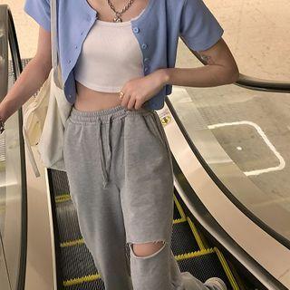 Cutout Straight-fit Drawstring Pants