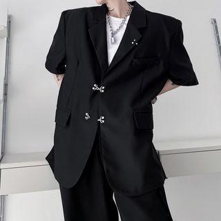 Elbow-sleeve Shoulder Padded Metal-accent Jacket