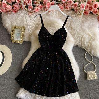 Spaghetti Strap Sequined Velvet Mini Dress