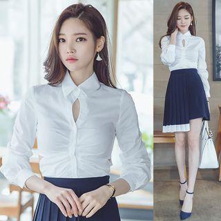 Long-sleeve Keyhole Front Shirt