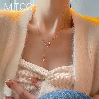 Moon & Star Pendant Alloy Necklace Rose Gold - One Size