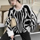 Zebra Print Mohair Sweater Black & White - One Size