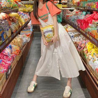 Lettering T-shirt / Spaghetti Strap Midi A-line Dress
