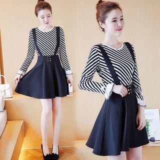 Set: Striped Long Sleeve Top + A-line Jumper Skirt
