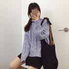 Turtleneck Cable Knit Sweater Blue - One Size