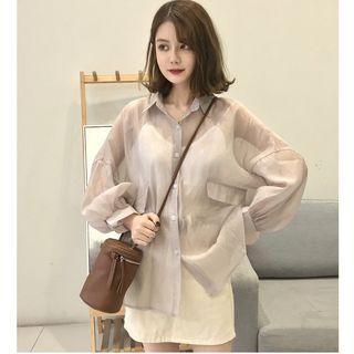 Spaghetti Strap Top / Long-sleeve Chiffon Shirt