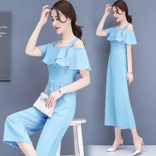 Cold-shoulder Ruffle Jumpsuit