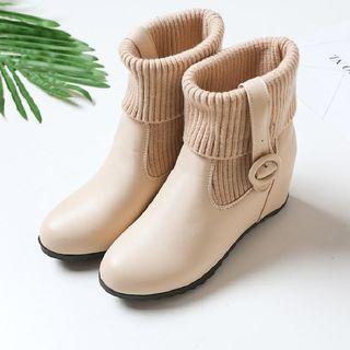 Hidden Wedge Knit Panel Ankle Boots
