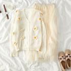 Flower Knit Cardigan / Mesh A-line Skirt / Set