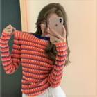 Long-sleeve Patterned Knit Top As Shown In Figure - One Size