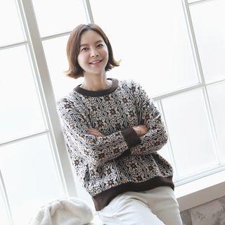 Drop-shoulder Floral Patterned Sweater