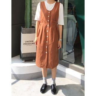 U-neck Sleeveless Buttoned Midi Dress