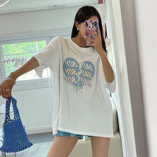 Letter Heart-print Oversized T-shirt