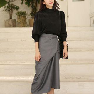 Set: Stand Collar Blouse + Skirt