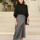 Set: Stand Collar Blouse + Skirt
