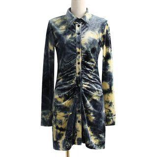 Tie-dyed Shirred Mini Sheath Shirtdress