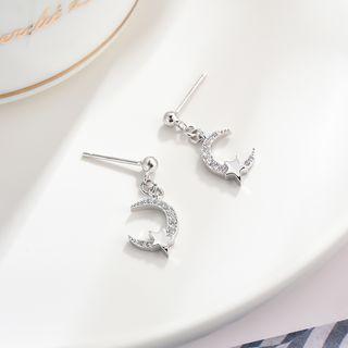 Rhinestone Crescent Star Drop Earrings As Shown In Figure - One Size