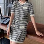 Set: Short-sleeve Knit Top + Knit Pencil Skirt