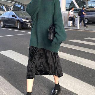 Plain Sweater / Ruched Midi A-line Skirt