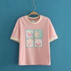 Pig Print Round Neck Short Sleeve T-shirt As Shown In Figure - One Size