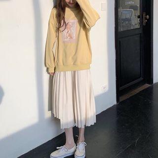 Set: Printed Pullover + Pleated A-line Skirt