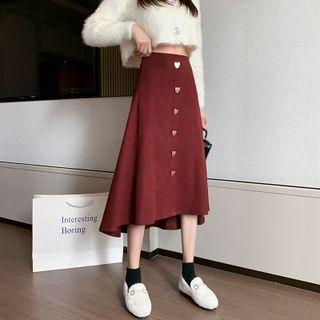 Heart Button-up Knit Midi A-line Skirt