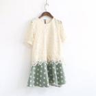 Short-sleeve Lace Panel Mock Two Piece Dress