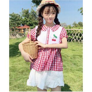 Set: Cherry Short-sleeve Blouse + Shorts