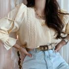 Square-neck Pintuck Blouse Light Beige - One Size
