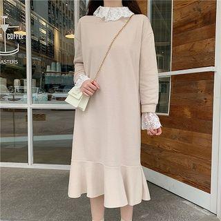 Lace Long-sleeve Loose-fit Knit Dress
