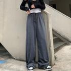 Plain Drawstring-waist Wide Leg Pants