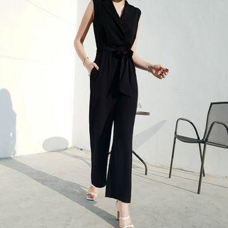 Collared Sleeveless Wide-leg Jumpsuit