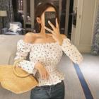 Dotted Off-shoulder Long-sleeve Top As Shown In Figure - One Size