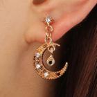 Rhinestone Moon & Star Dangle Earring Gold - One Size