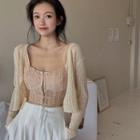 Plain Slim-fit Cardigan / Lace Slim-fit Camisole Top