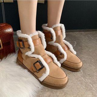 Furry Trim Belted Short Snow Boots