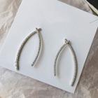 925 Sterling Silver Rhinestone Curved Bar Fringed Earring 1 Pair - White - One Size