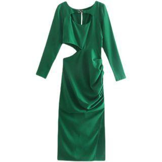 Cutout Shirred Midi Bodycon Dress