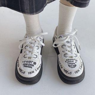 Platform Lettering Print Lace Up Sneakers