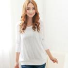 Elbow-sleeve Knit Top White - One Size