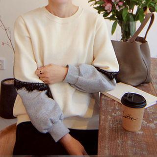 Color-block Lace-trim Sweatshirt